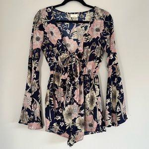 Tobi Britt Floral Front Tie Long Bell Sleeves